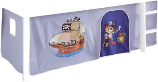 Jugendmöbel24.de Vorhang Pirat 3-teilig 100% Baumwolle hellblau/blau Kinderzimmer Stoffvorhang inkl Klettband für Hochbett Kinderbett Spielbett Etagenbett