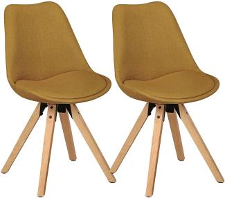 Wohnling 2er Set Esszimmerstühle Skandinavische Stühle mit Holzbeinen curry
