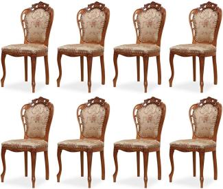 Casa Padrino Luxus Barock Esszimmer Stuhl 8er Set mit elegantem Muster Gold / Mehrfarbig / Braun - Barockstil Küchen Stühle - Prunkvolle Luxus Esszimmer Möbel im Barockstil - Edel & Prunkvoll