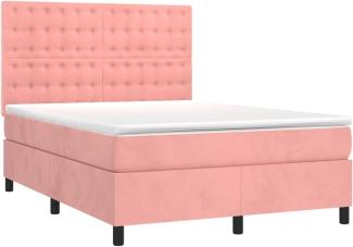 vidaXL Boxspringbett mit Matratze & LED Rosa 140x190 cm Samt