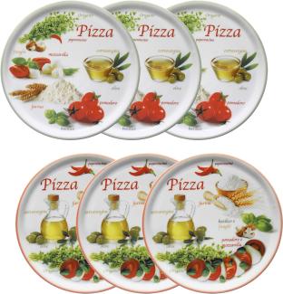 6er Set Pizzateller Napoli Green & Red Ø 32 cm Platte XL-Teller Porzellan