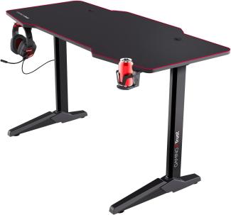 Trust XL Gaming Tisch (140 x 66 cm) GXT 1175 Imperius - Computer Tisch in Desk-Größe, Headset und Becherhalter, Kabelmanagementsystem, PC Schreibtisch - Schwarz