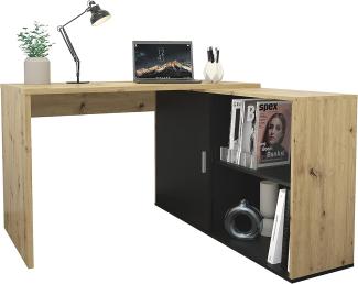 FMD Möbel - VALLEY - Schreibtisch - melaminharzbeschichtete Spanplatte - Artisan Oak / schwarz perl - 118 x 75 x 124,5cm