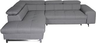 Mivano Ecksofa Chef / L-Sofa mit Schlaffunktion, Bettkasten und verstellbaren Kopfstützen / 262 x 72 x 206 / Strukturstoff Grau