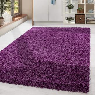 HomebyHome Shaggy Hochflor Teppich Wohnzimmer 140x200 cm Lila - Teppich Flauschig, Modern, Plüsch und Extra Weich - Ideal für Schlafzimmer, Esszimmer und als Küchenteppich