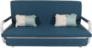 Schlafsofa HWC-M83, Schlafcouch Couch Sofa, Schlaffunktion Bettkasten Liegefläche, 190x185cm ~ Stoff/Textil dunkelblau