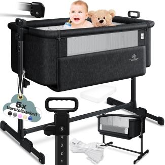 KESSER® Zustellbett Hubi 3in1 Baby Beistellbett Reisebett Babybett mit weich Matratze, mit Rollen Kinderbett, 5-fach Höhenverstellung, Faltbare Seitenwand für zu Hause und unterwegs Schwarz