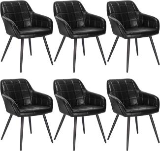 WOLTU 6 x Esszimmerstühle 6er Set Esszimmerstuhl Küchenstuhl Polsterstuhl Design Stuhl mit Armlehne, mit Sitzfläche aus Kunstleder, Gestell aus Metall, Antiklederoptik, Schwarz, BH245sz-6