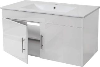 Waschbecken + Unterschrank HWC-D16, Waschbecken Waschtisch, MVG-zertifiziert, hochglanz 90cm ~ weiß