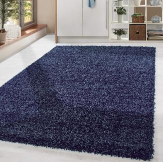 HomebyHome Shaggy Hochflor Wohnzimmerteppich Läufer 80x250 cm Marineblau - Flur Teppich Flauschig, Modern, Plüsch und Extra Weich - Ideal als Bettvorleger im Schlafzimmer und als Küchenläufer