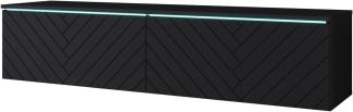 TV-Lowboard Stone 140 MDF, mit weißer LED Beleuchtung, Farbe: Schwarzer Graphit/Schwarz Fischgrät