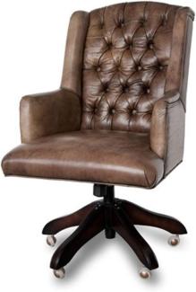 Casa Padrino Luxus Echtleder Chefsessel Büro Stuhl Medium Braun Drehstuhl Schreibtisch Stuhl - Chefbüro