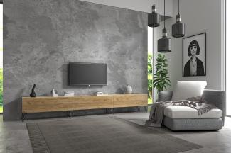 Wuun® TV-Board Lowboard Wohnwand TV-Bank Somero / 300cm (3 x 100cm) /Eiche/Haarnadel Schwarz