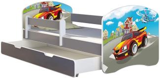 ACMA Kinderbett Jugendbett mit Einer Schublade und Matratze Grau mit Rausfallschutz Lattenrost II (03 Racing Car, 140x70 + Bettkasten)