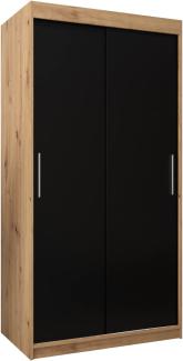 Kryspol Schwebetürenschrank Tokyo 100 cm Kleiderschrank mit Kleiderstange und Einlegeboden Schlafzimmer- Wohnzimmerschrank Schiebetüren Modern Design (Artisan Eiche + Schwarz)