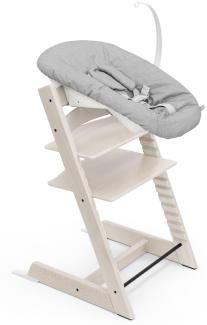 Tripp Trapp Stuhl von Stokke (Whitewash) mit Newborn Set (Grey) - Für Neugeborene bis zu 9 kg - Gemütlich, sicher & einfach zu verwenden