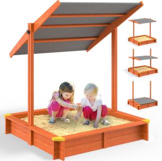 Spielwerk Sandkasten mit Dach oder Veranda Kantenschutz Bodenvlies UV 50 Schutz Holz Umweltfreundlich Lasiert Sandkiste Sandbox Kinder Spielhaus