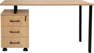 Furni24 Home Office Schreibtisch - Computertisch aus laminiertem Holz, rechts und links montierbarer Unterschrank, abschließbare Schubladen, P Homeoffice 140x59x76 Buche