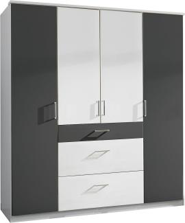 Wimex Kleiderschrank/ Drehtürenschrank Click, 4 Türen, 2 große, 1 kleine Schublade, (B/H/T) 180 x 199 x 58 cm, Weiß/ Absetzung Anthrazit