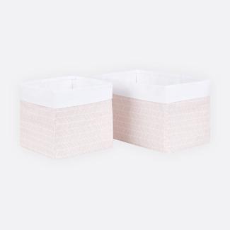 KraftKids Stoff-Körbchen in weiße Feder Muster auf Rosa, Aufbewahrungskorb für Kinderzimmer, Aufbewahrungsbox fürs Bad, Größe 20 x 33 x 20 cm