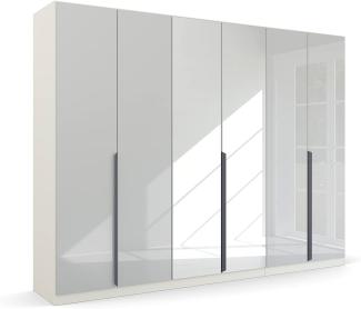 Kleiderschrank Drehtürenschrank Modern | 6-türig | mit Spiegeltüren | grau metallic / Glas basalt | 271x210
