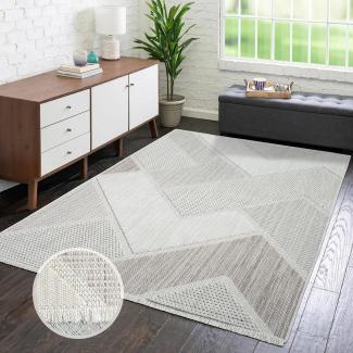 carpet city Teppich-Läufer Kurzflor Flur - Beige, Grün - 80x150 cm - Teppiche Fransen Boho-Style - Geometrisches Muster - Schlafzimmer, Wohnzimmer