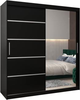 Kryspol Schwebetürenschrank Verona 2-180 cm mit Spiegel Kleiderschrank mit Kleiderstange und Einlegeboden Schlafzimmer- Wohnzimmerschrank Schiebetüren Modern Design (Schwarz)