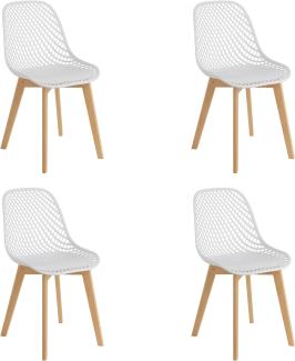 Baroni Home Moderner Stuhl mit Holzbeinen, ergonomischer Bürostuhl mit geschnitzter Textur, Esszimmerstuhl max. 130 kg, 48x43x84 cm, Weiß, 4 Stücke