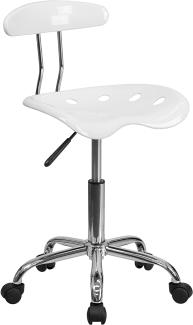 Flash Furniture Arbeitshocker mit Rückenlehne – Ergonomischer Schreibtischstuhl höhenverstellbar – Bürostuhl mit Traktorsitz für Home Office – Weiß