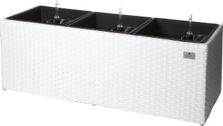 Pflanzkübel Polyrattan 102 x 36 x 36 cm, für Innen und Außen, Bewässerungssystem, weiß