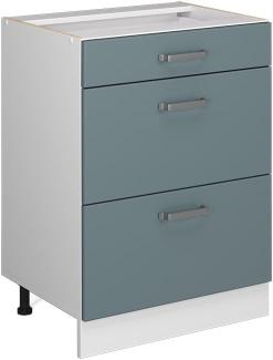 Vicco Küchenunterschrank R-Line, Blau-Grau/Weiß, 60 cm mit Schubladen, AP Eiche