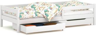 WNM Group Kinderbett für Mädchen und Jungen Felix - Jugenbett aus Massivholz - Bett mit 2 Schubladen und Lattenrost - Funktionsbett - Weiß - 90 x 200 cm