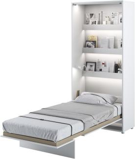 MEBLINI Schrankbett Bed Concept - Wandbett mit Lattenrost - Klappbett mit Schrank - Wandklappbett - Murphy Bed - Bettschrank - BC-03 - 90x200cm Vertikal - Weiß Hochglanz/Weiß