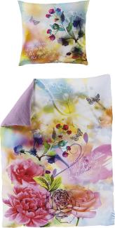 Traumschloss Mako-Satin Digitaldruck Bettwäsche - 5035_01 - bunte Blumen mit inspirierendem Spruch 155x220 / 80x80