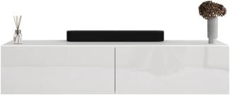 Planetmöbel TV Board 140 cm Weiß, TV Schrank mit 2 Klappen als Stauraum, Lowboard hängend oder stehend, Sideboard Wohnzimmer