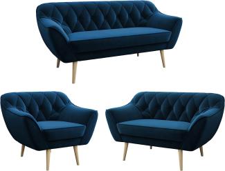 MKS MEBLE Sofa - Moderne Sofa Set 3+2+1 - Skandinavische Deko Polstersofa - Pirs Zwei Loungesofas und Sessel - Sechs Personen Marineblau