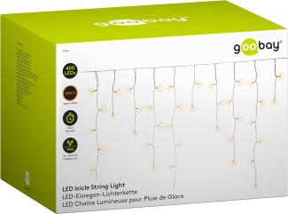 goobay 57940 400er LED-Eisregen-Lichterkette mit Timer-Funktion und 24 V-Außentrafo, warm-weiß (3000 K), für den Innen- & Außenbereich (IP44), Transparent, Schwarz