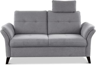 CAVADORE 2er Sofa Grönland / Skandinavische 2-Sitzer-Couch mit Federkern, Sitztiefenverstellung + Kopfstütze / 173 x 90 x 102 / Flachgewebe, Grau