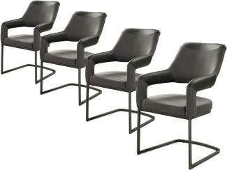 4er Set Schwingstuhl Esszimmerstuhl Küchenstuhl Sessel ANNE schwarz grau Microfaser / Kunstleder