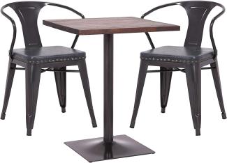 Set Bistrotisch 2x Esszimmerstuhl HWC-H10d, Stuhl Tisch Küchenstuhl Gastronomie MVG ~ schwarz-grau, Tisch dunkelbraun