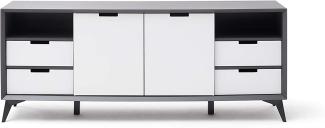 Sideboard Netanja in weiß und grau mit Wechselfronten 180 x 73 cm
