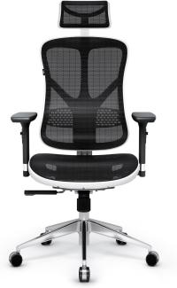 Diablo V-Basic Ergonomischer Stuhl Bürostuhl Schreibtischstuhl Chefsessel 3D Armlehnen Verstellbare Rückenlehne Kopfstütze Wippfunktion Netzstoff (weiß/schwarz)