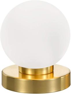 LED Tischleuchte Kugel Glasschirm Weiß Sockel Messing - Touch dimmbar, Ø12cm