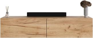 Planetmöbel TV Board 140 cm Gold Eiche, TV Schrank mit 2 Klappen als Stauraum, Lowboard hängend oder stehend, Sideboard Wohnzimmer