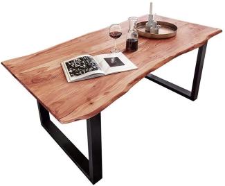 Junado Baumkantentisch 120x80 cm Quarto, Esszimmertisch aus Akazie, naturfarben, Holz-Tisch mit schwarz lackierten Beinen