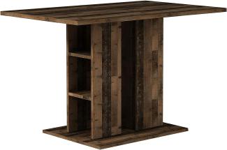 byLIVING Mattis Säulentisch mit robuster und pflegeleichter Oberfläche in Old Style Optik. In der Säule sind Fächer für viel Stauraum eingebaut, Holzwerkstoff, braun, 70 x 110, H 75 cm