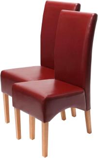 2er-Set Esszimmerstuhl Küchenstuhl Stuhl Latina, LEDER ~ rot, helle Beine