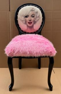 Casa Padrino Luxus Barock Esszimmer Stuhl Marilyn Monroe Rosa / Mehrfarbig / Schwarz - Handgefertigter Pop Art Designer Stuhl mit Kunstfell - Barock Esszimmer Möbel