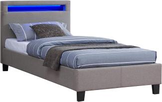 CARO-Möbel Polsterbett Himalaya mit LED Beleuchtung Einzelbett Jugendbett 90 x 200 cm mit Lattenrahmen, in grau Stoffbezug