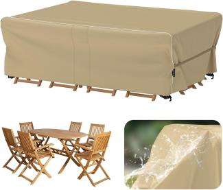 Velway Gartenmöbel Abdeckung Wasserdicht 200x160x74cm - Winddicht Schutzhülle mit Reflektierender Streifen 600D Oxford Möbelsets Abdeckung Staubfest Abdeckhauben für Gartentisch Sitzgruppe Khaki